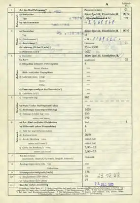 Opel Rekord R 3 (A) Original Fahrzeugbrief 1963