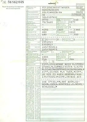 VW Passat Typ 32 Original Fahrzeugbrief 1976