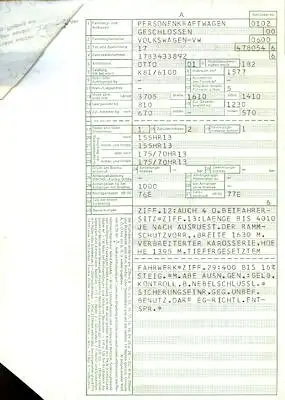 VW Golf Typ 17 Original Fahrzeugbrief 1978