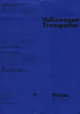VW T 2 Transporter Preisliste 1978