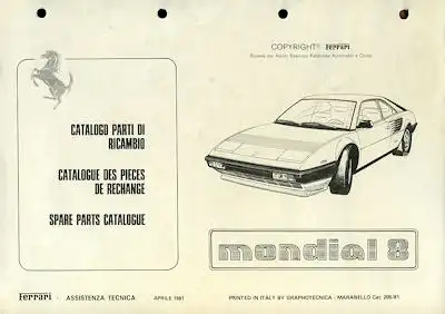 Ferrari Mondial 8 Ersatzteilliste 1981
