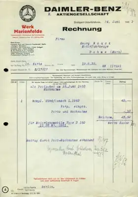 Mercedes-Benz Brief 1933 -1