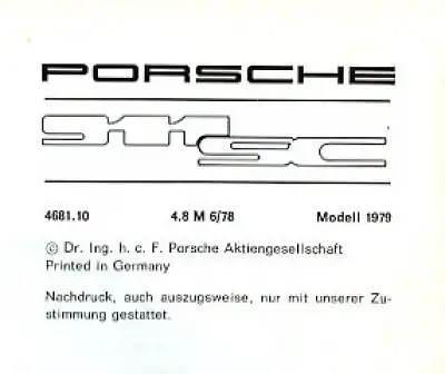 Porsche 911 SC Bedienungsanleitung 1979