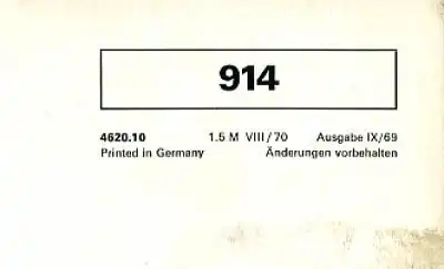 Porsche 914 Bedienungsanleitung 9.1969