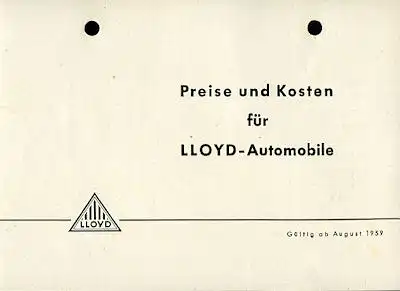 Lloyd Arabella Preisliste 1.1960