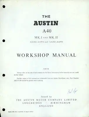 Austin A 40 MK I + II Reparaturanleitung 1960er Jahre