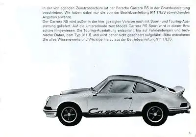 Porsche Carrera RS Bedienungsanleitung 1973 Reprint