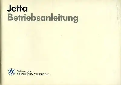 VW Jetta Bedienungsanleitung 1987