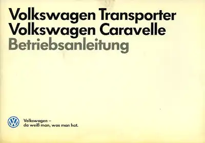 VW T 3 Bedienungsanleitung 7.1987