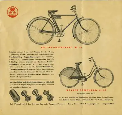 Kayser Fahrrad Prospekt ca. 1930