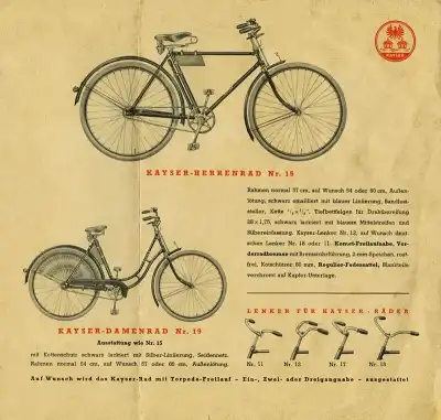 Kayser Fahrrad Prospekt ca. 1930