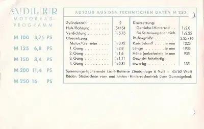 Adler Motorrad M 250 Prospekt 1953