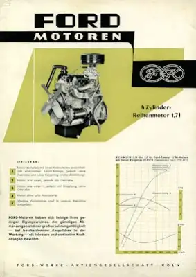 Ford 4 Zyl. Reihenmotor 1,7 l Prospekt 1960er Jahre