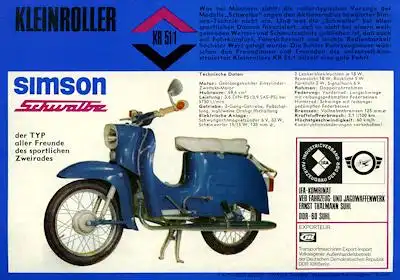Simson Kleinroller Typ KR 51/1 Schwalbe Prospekt 1970