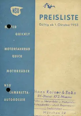 NSU Preisliste 1.10.53