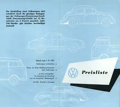 VW Preisliste 9.1957