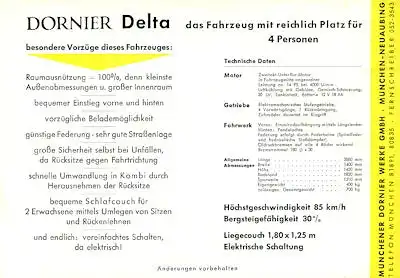 Dornier Delta Kleinwagen Prospekt 1950er Jahre