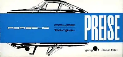 Porsche 911T 911L 911S 912 Preisliste 1.1968