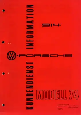 Porsche 914 Kundendienst Information Modell 1974