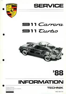 Porsche 911 Carrera Turbo Kundendienst Information Modell 1988