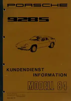 Porsche 928 S Kundendienst Information 1984