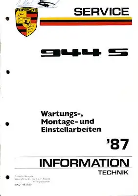 Porsche 944 S Kundendienst Information 1987