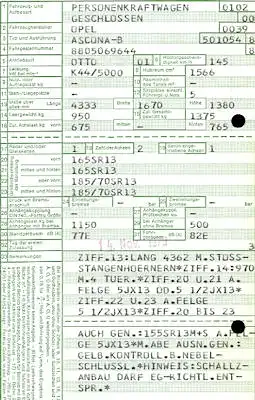 Opel Ascona B Original Fahrzeugbrief 1979