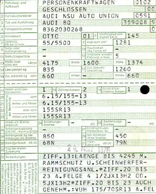 Audi 80 Original Fahrzeugbrief 1976