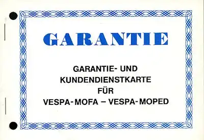 Vespa Mofa / Moped Garantie- und Kundendienstkarte 1970er Jahre