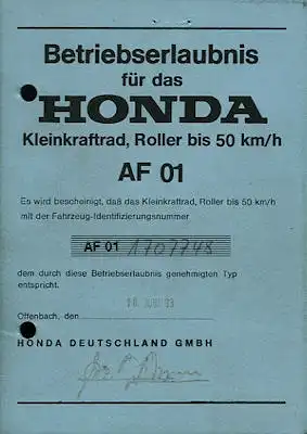 Honda Roller Lead 50 Betriebserlaubnis 1993