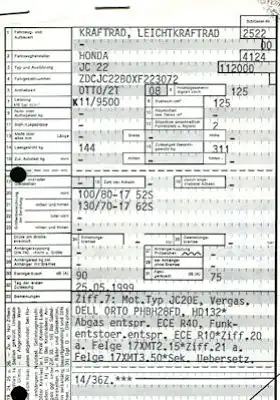 Honda NSR 125 R Betriebserlaubnis 1999