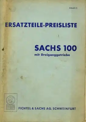 Sachs 100 mit Dreiganggetriebe Ersatzteilliste 1950er Jahre