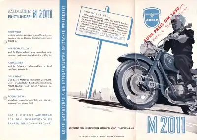 Adler Motorrad M 2011 Prospekt 1954