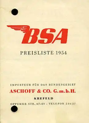 BSA Preisliste 1954