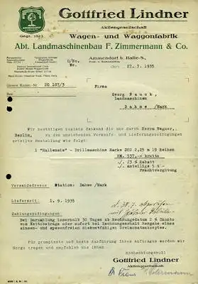 Gottfried Lindner / Halle-Saale Brief 1935