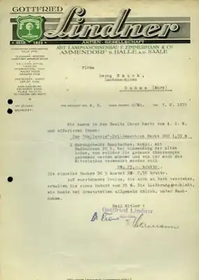 Gottfried Lindner / Halle-Saale Brief 1930er Jahre