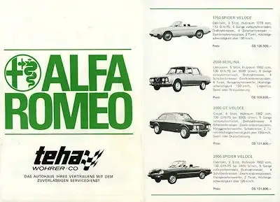 Alfa-Romeo Preisliste Austria ca. 1970