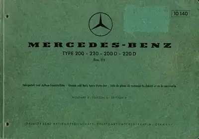 Mercedes-Benz 200 220 Ersatzteilliste 1968