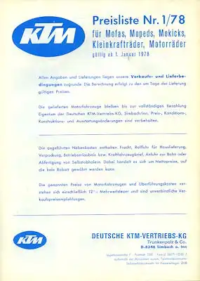 KTM Preisliste 1.1978