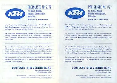 KTM Preislisten 3.1977 + 8.1977