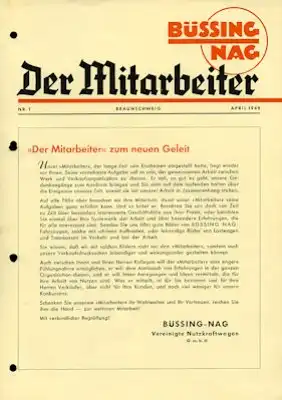 Büssing Mitarbeiter Nr. 1 April 1949