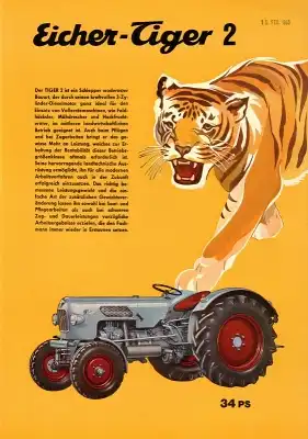 Eicher 30 PS Tiger 2 Schlepper Prospekt 10.1964