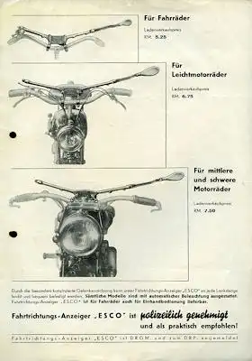 Esco Fahrtrichtungsanzeiger Prospekt 1930er Jahre