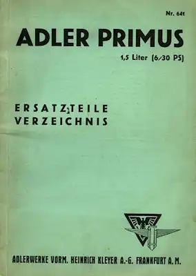 Adler Primus Ersatzteilliste 1.1933