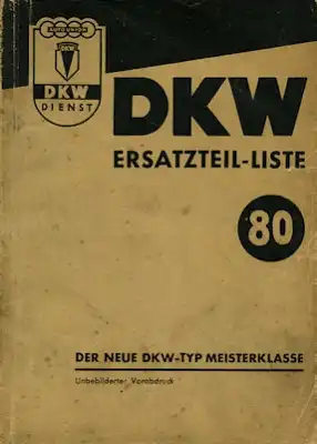 DKW Meisterklasse Ersatzteilliste Nr. 80 9.1951