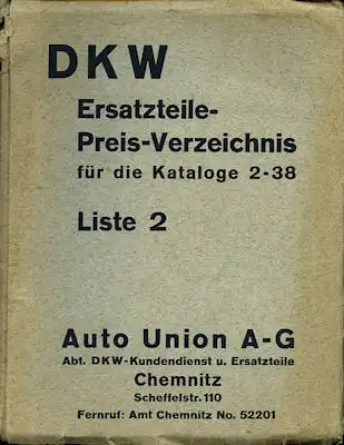 DKW Ersatzteil-Preisliste Nr.2 4.1936