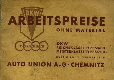 DKW Arbeitspreise 1938
