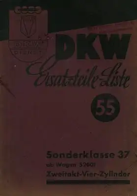 DKW Sonderklasse Ersatzteilliste 55 8.1937