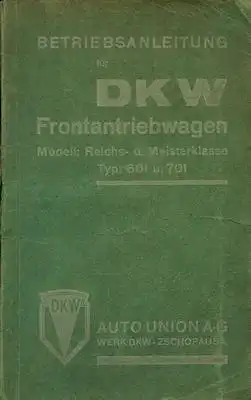DKW Frontantriebswagen Bedienungsanleitung ca. 1934