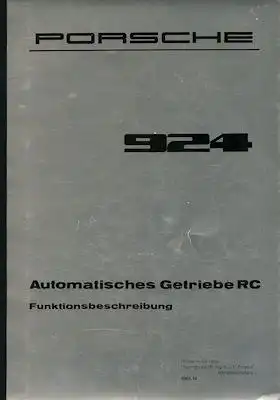 Porsche 924 Automatisches Getriebe RC Kundendienst Information ca. 1978